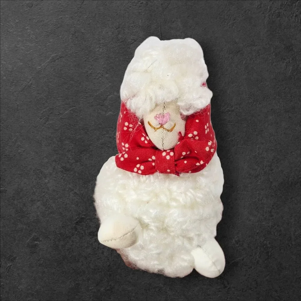 Vintage Farm Animal Christmas Ornaments Set of 4 Fabric Cottagecore Holiday Red